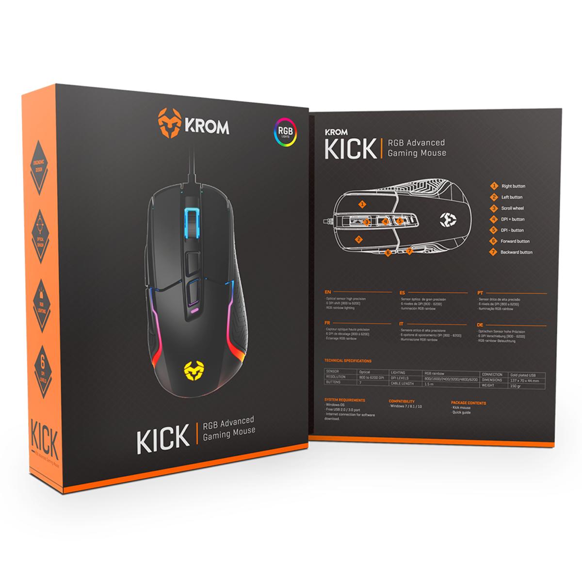 Rato Gaming Krom Kick RGB Sensor óptico de alta precisão, 6 níveis de DPI Preto-10