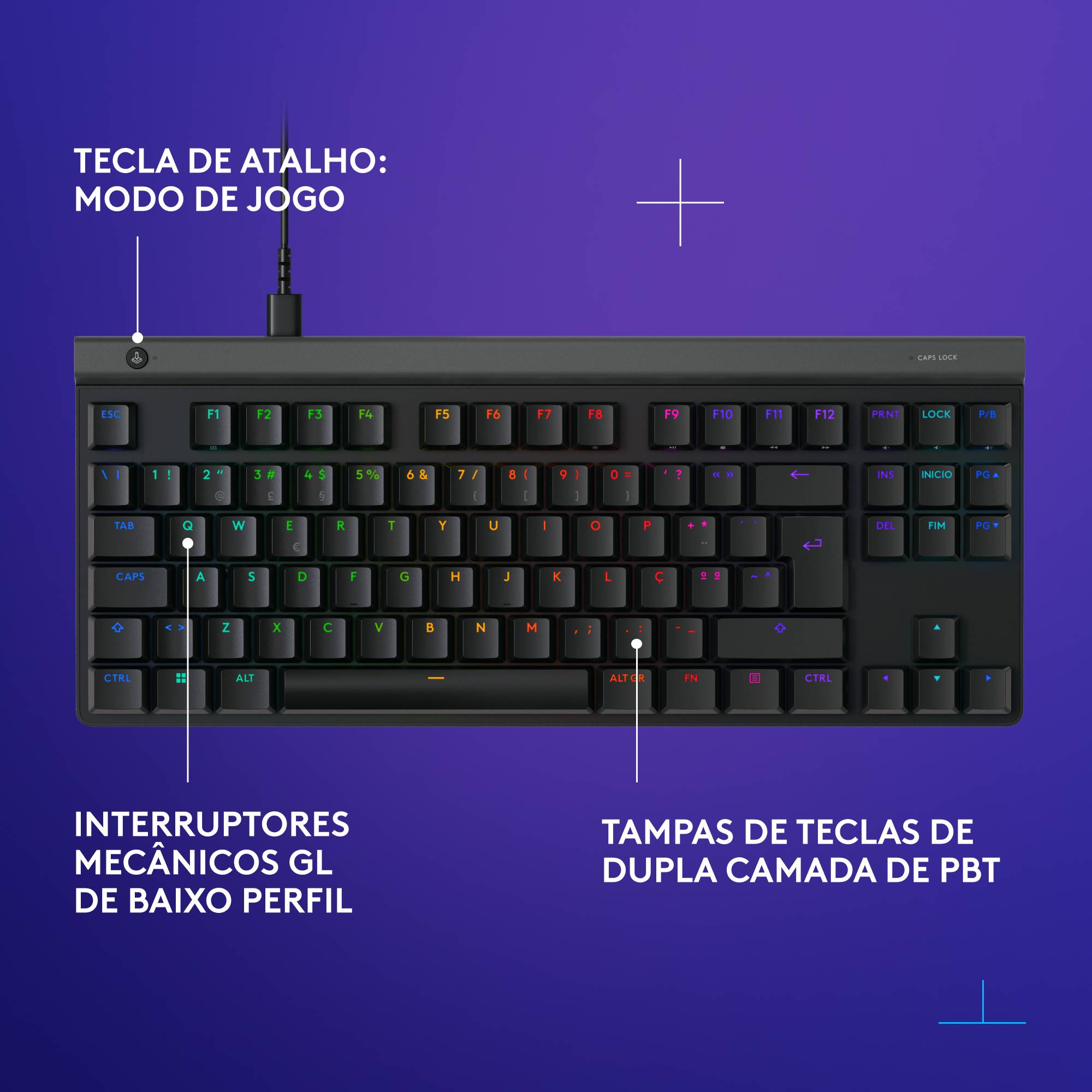 Teclado Mecânico Logitech Gaming G515 TKL RGB Wired PT GL Tactile Switches - Preto Preto-6