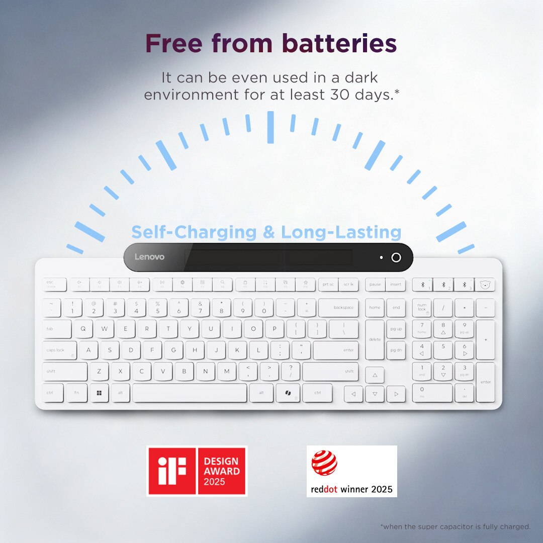 Teclado Lenovo 800 Bluetooth Autocarregável - Português 163 Teclas Branco-7