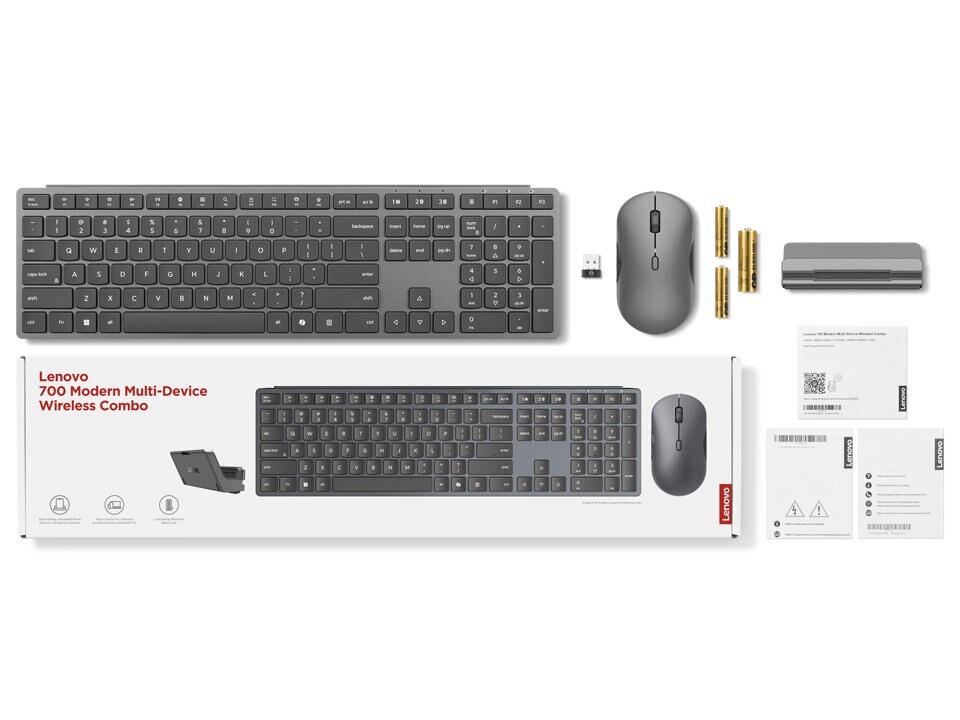 Teclado + Rato sem Fios Lenovo 700 Luna Grey-8
