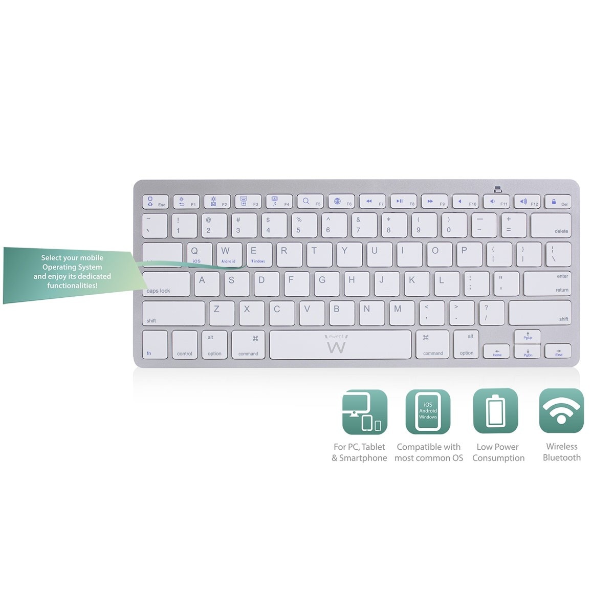 Teclado EWENT Bluetooth Universal iOS/Android/Windows - Prateado 3