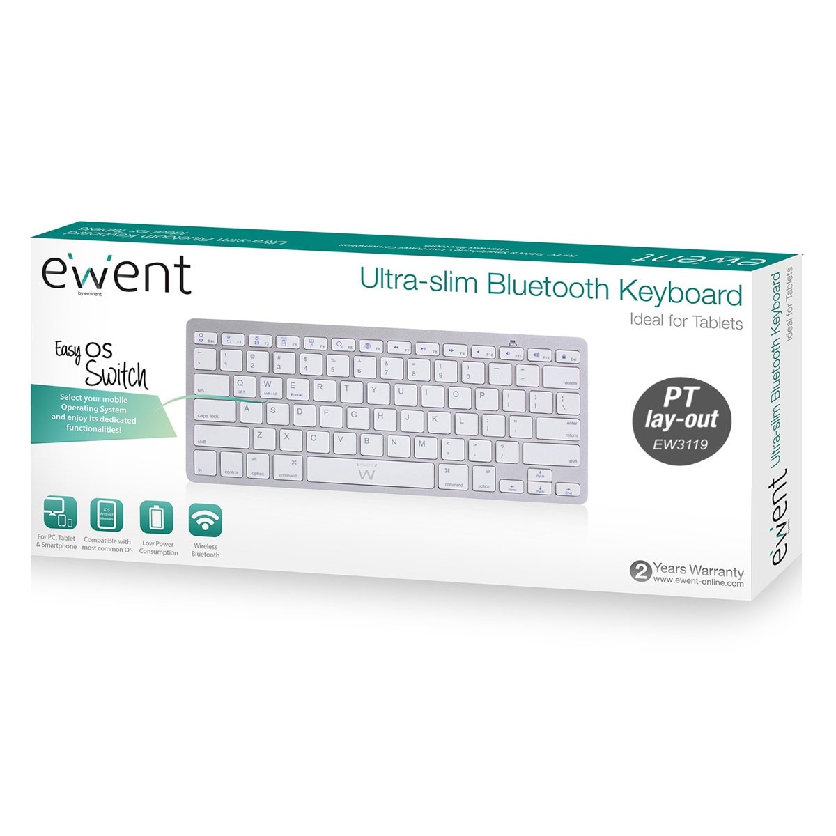 Teclado EWENT Bluetooth Universal iOS/Android/Windows - Prateado 4