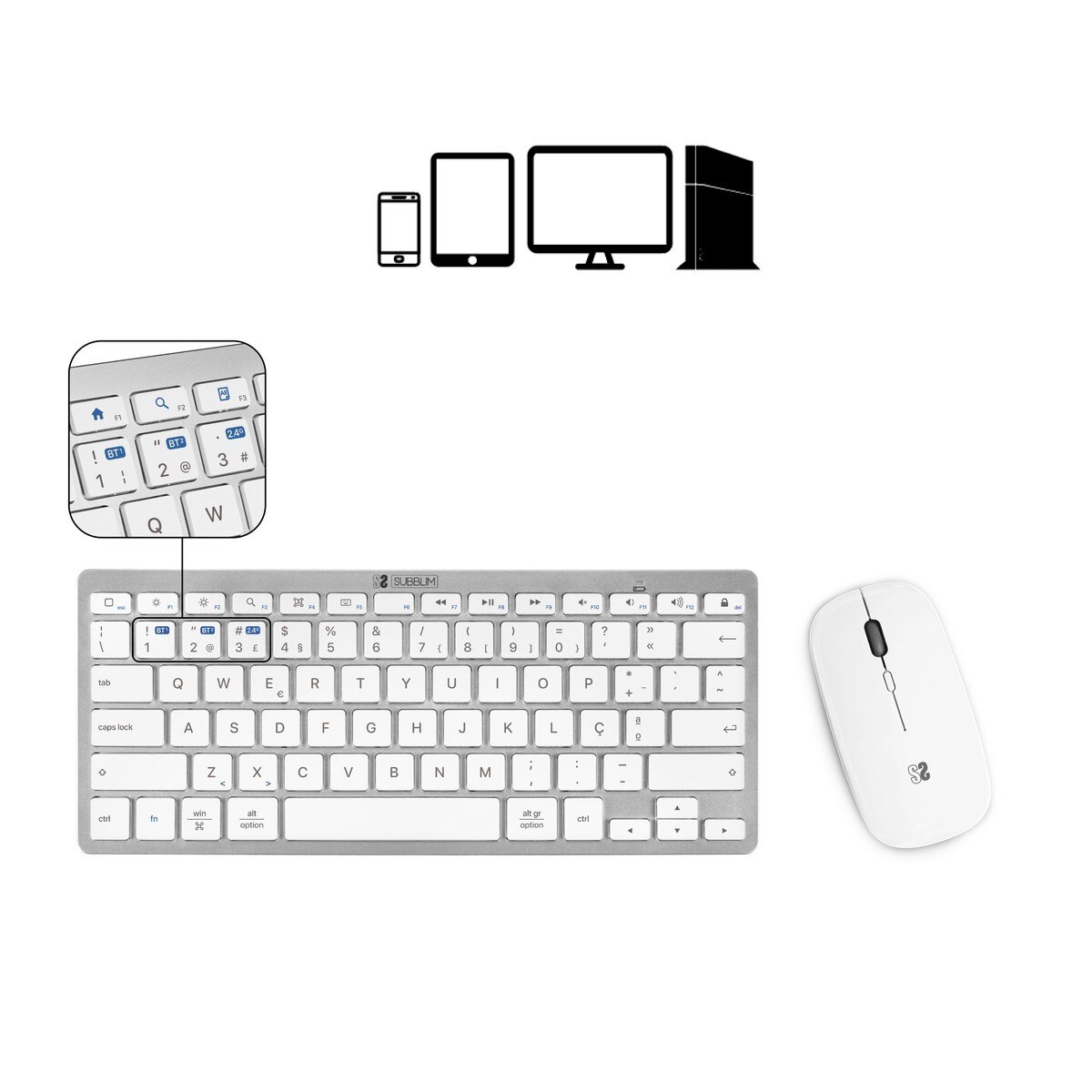 Pack de Rato sem Fios e Teclado PT OCO015 Sublim - Prata 3