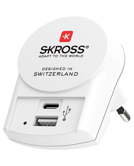 Imagem 0 de Adaptador Universal Skross para Europa 1 USB, 1 USB-C - Branco