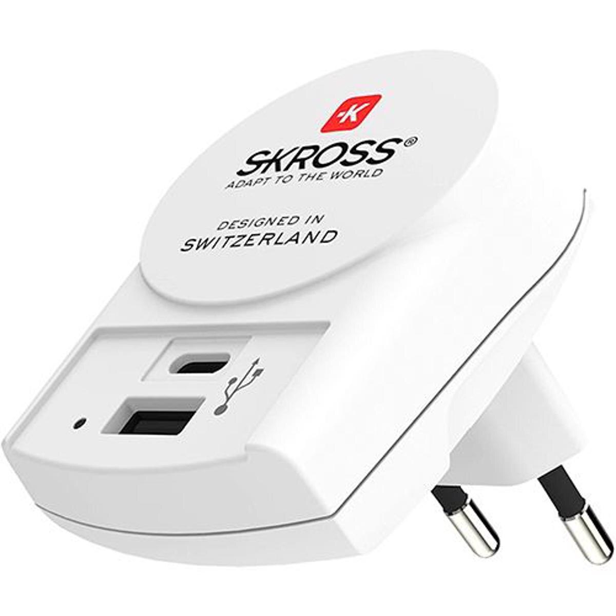Adaptador Universal Skross para Europa 1 USB, 1 USB-C - Branco 2