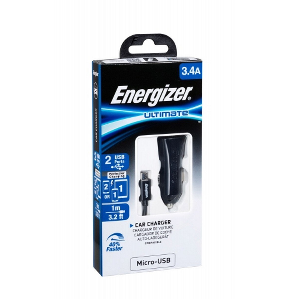 Carregador de Carro 3.4A / 2 USB-A + Cabo Micro-USB 5