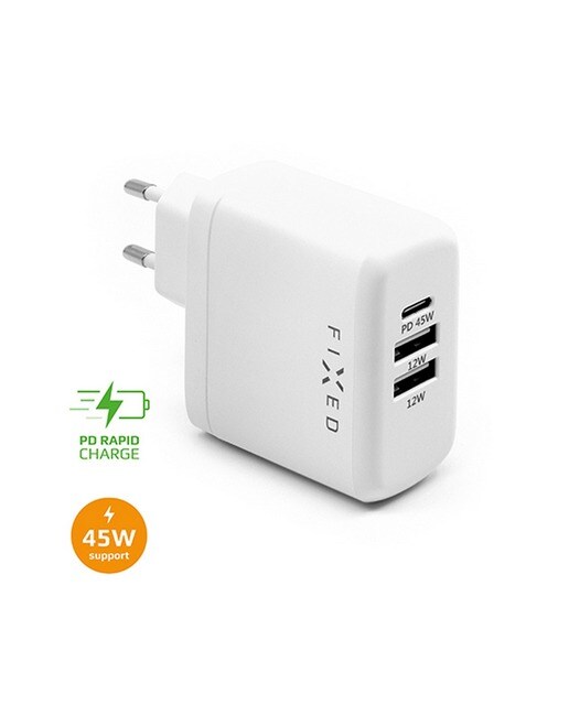 Carregador de Viagem USB-C , 2xUSB 45W Branco-1