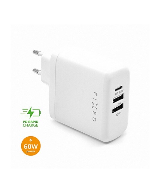 Carregador de Viagem USB-C , 2xUSB 60W Branco-1