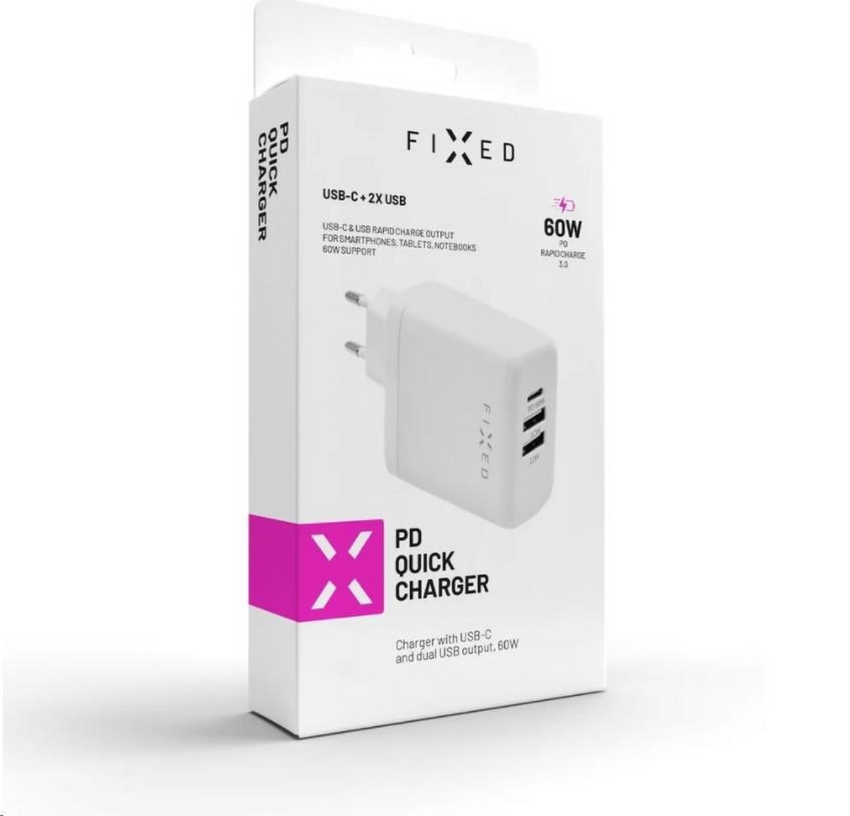 Carregador de Viagem USB-C , 2xUSB 60W Branco-2