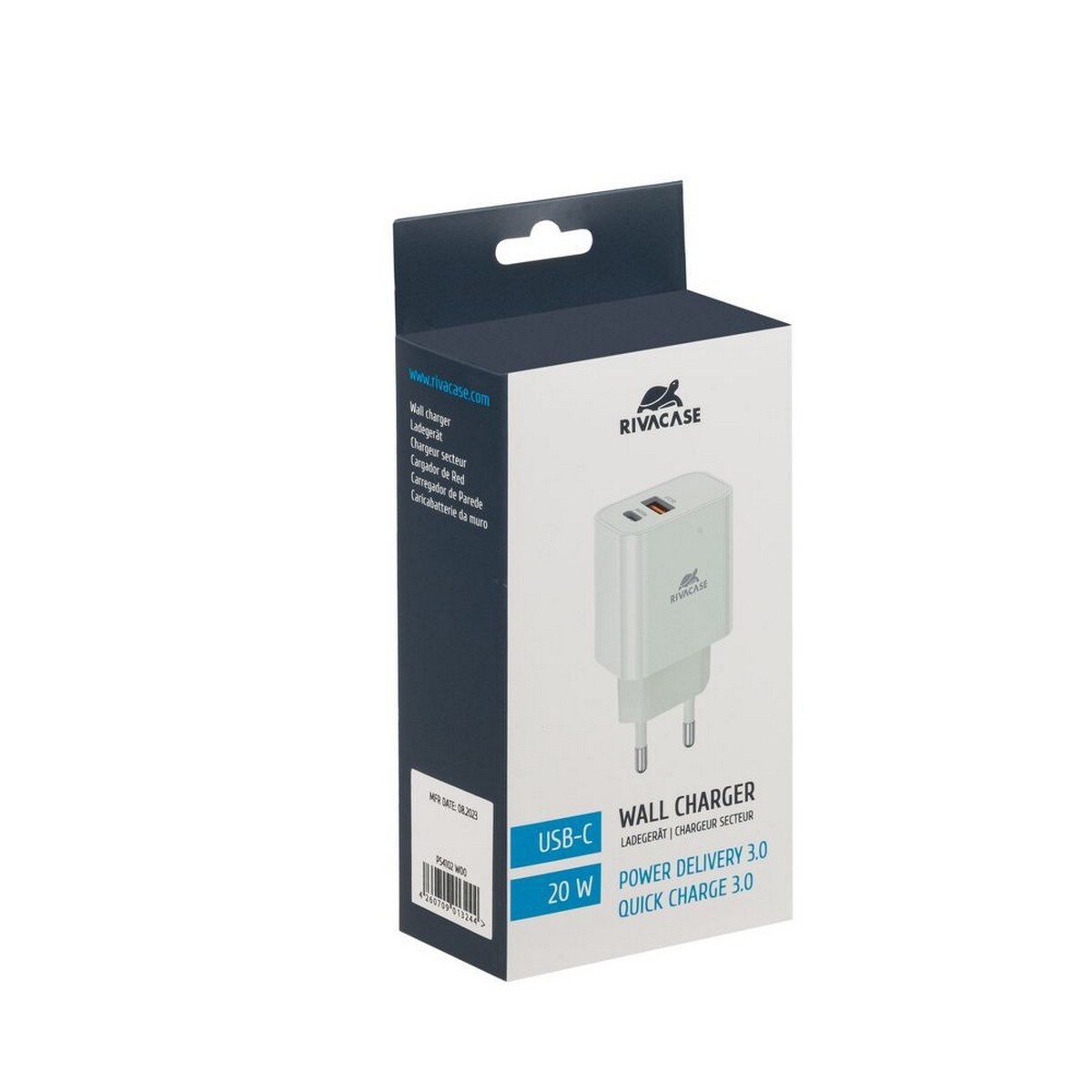 Carregador Rivacase PD20W + QC3.0, USB-A + USB-C - Branco 2