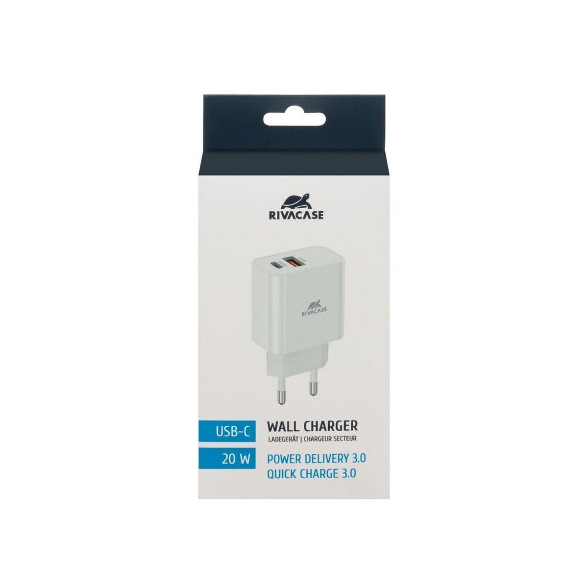 Carregador Rivacase PD20W + QC3.0, USB-A + USB-C - Branco 3