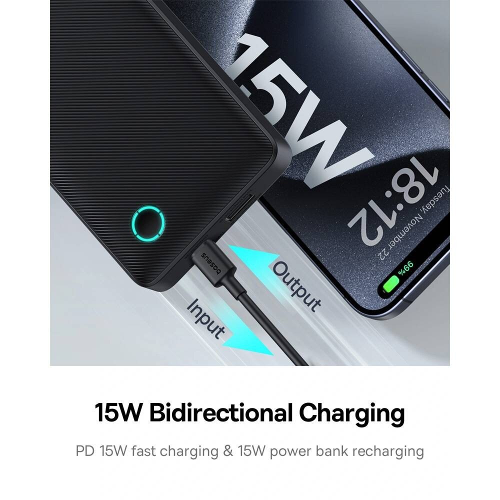 Powerbank Baseus Air Lite 10000mAh 15W Preto + Cabo USB-C 30cm Preto-5