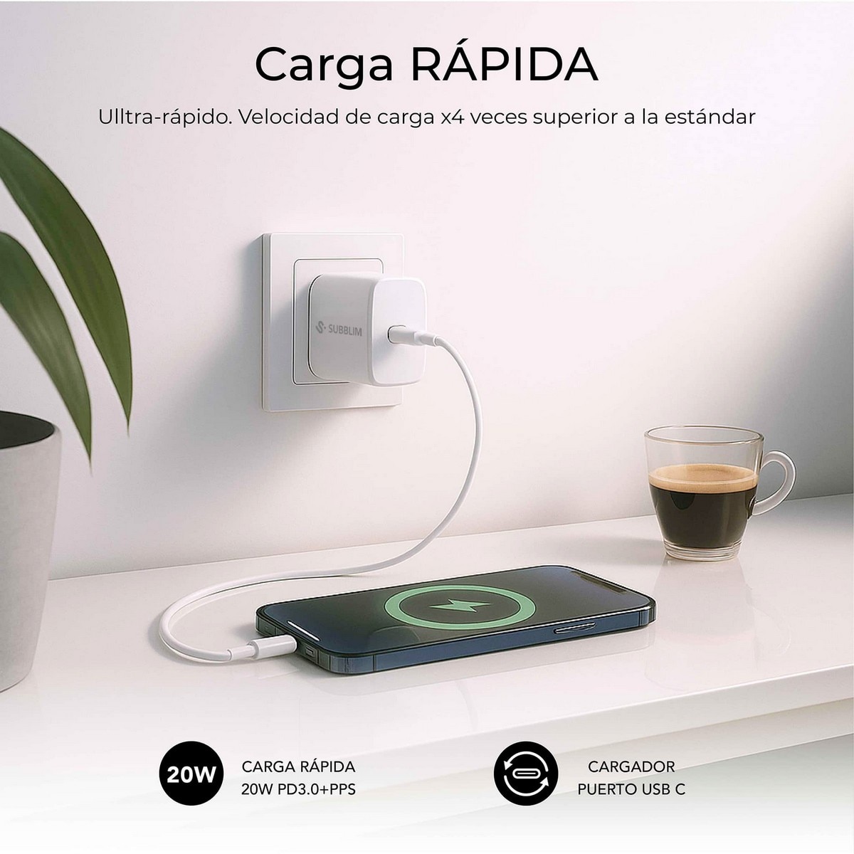 Carregador Subblim GaN 20W USB-C Branco-3