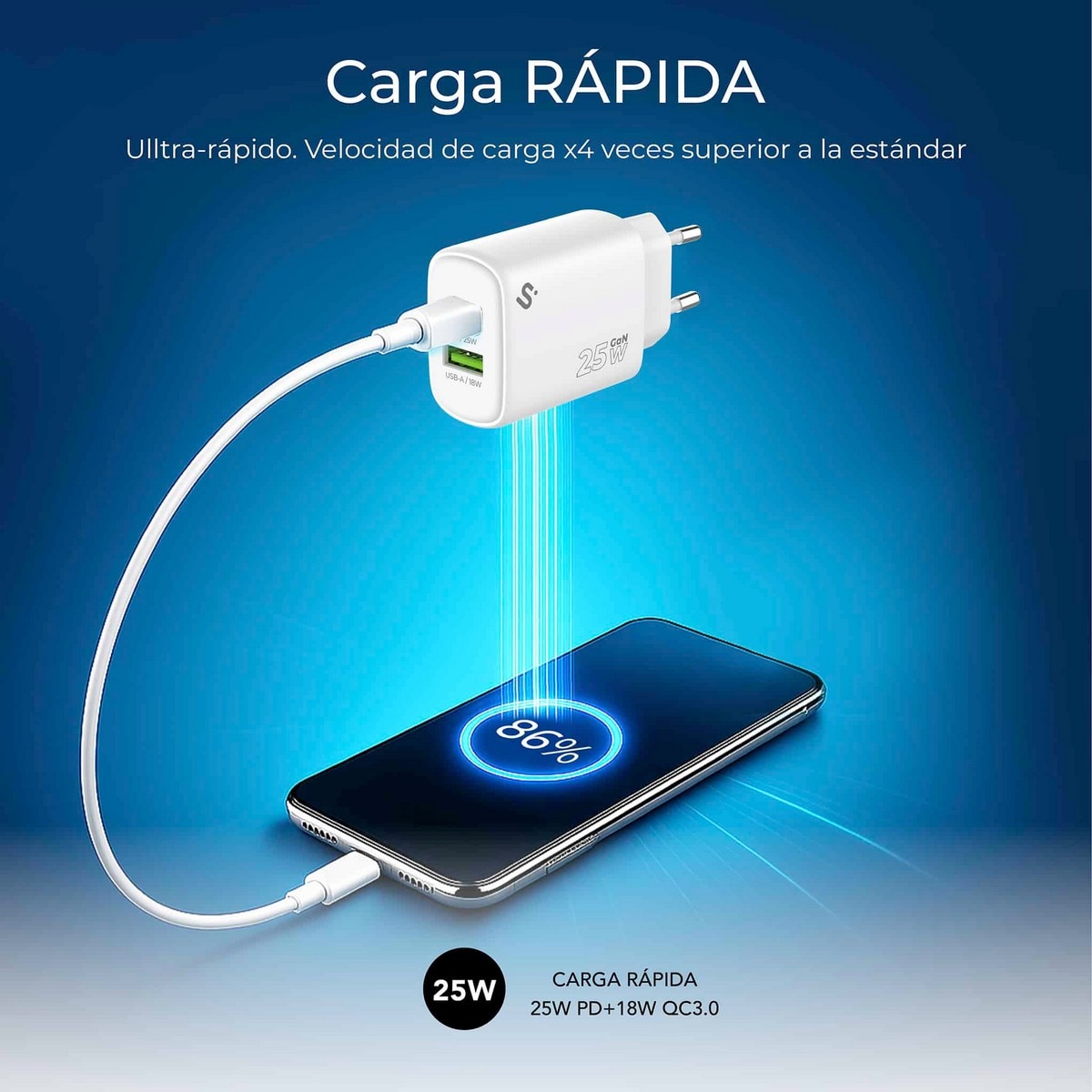 Carregador Subblim GaN 25W USB-C + USB-A Branco-3