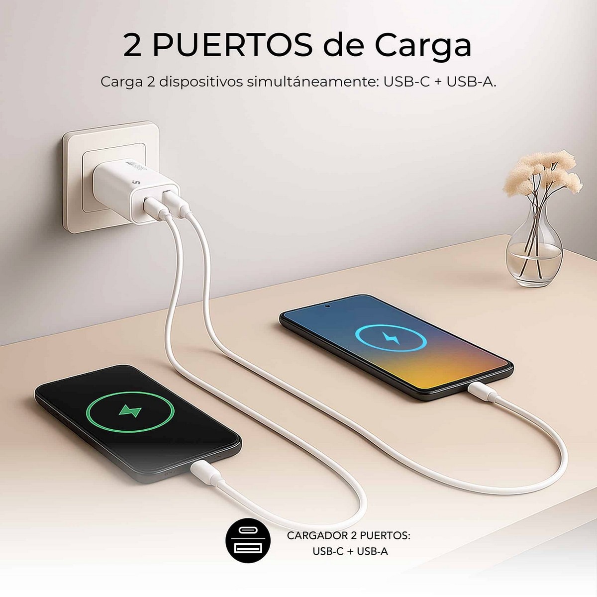 Carregador Subblim GaN 25W USB-C + USB-A Branco-4