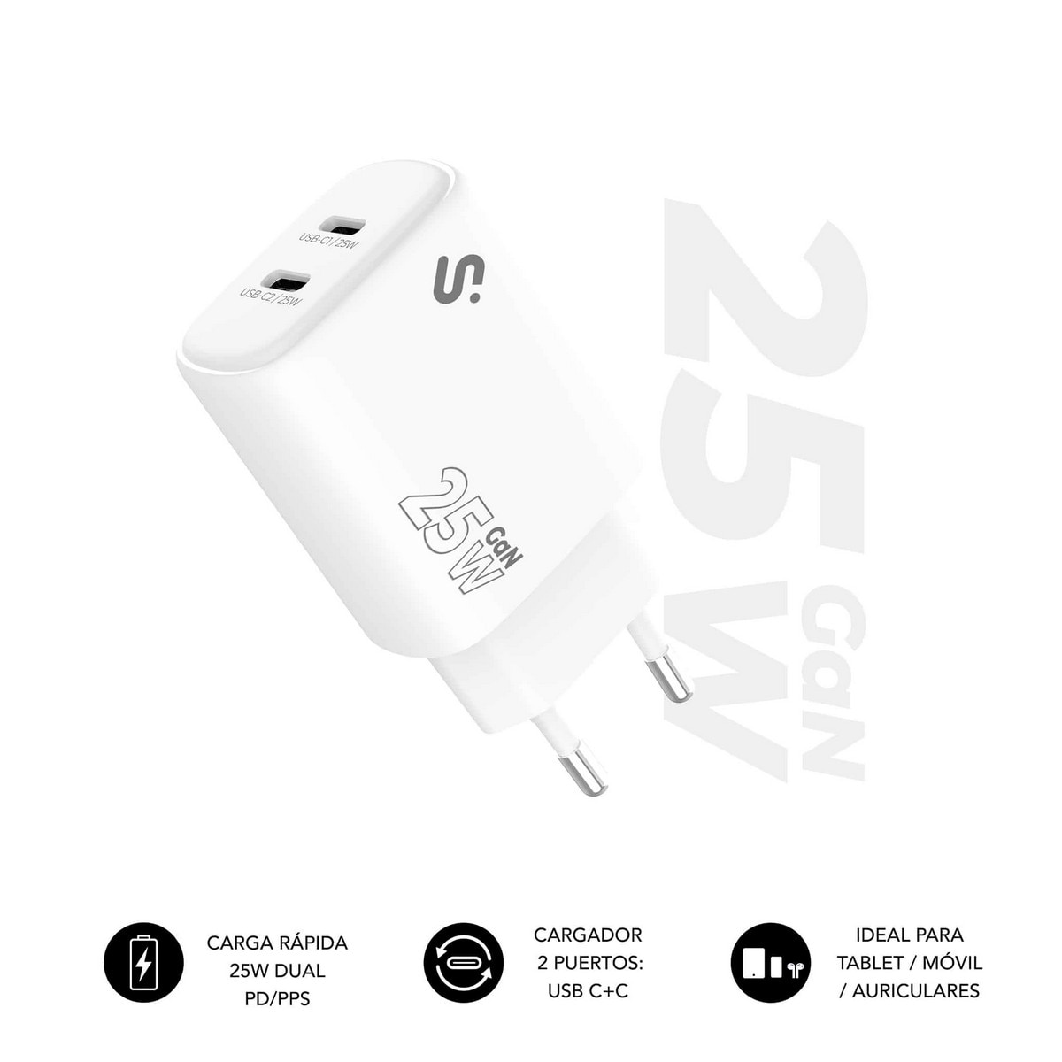 Carregador Subblim GaN 25W Dupla USB-C Branco-1