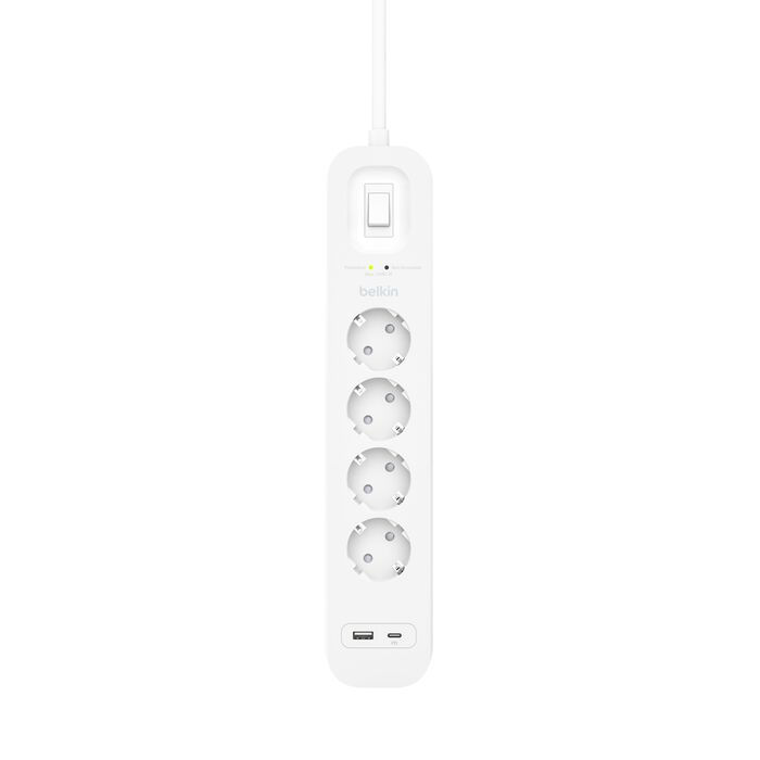 Extensão Belkin Proteção contra Sobretensão com 2 Portas USB - 4 Tomadas - 2M Branco-2