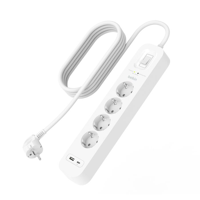 Extensão Belkin Proteção contra Sobretensão com 2 Portas USB - 4 Tomadas - 2M Branco-3