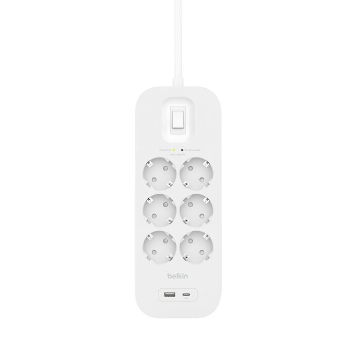 Extensão Belkin Proteção contra Sobretensão com 2 Portas USB - 6 Tomadas - 2M Branco-2