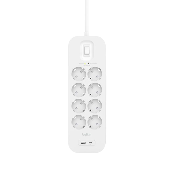 Extensão Belkin Proteção contra Sobretensão com 2 Portas USB - 8 Tomadas - 2M Branco-2