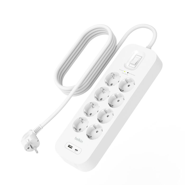 Extensão Belkin Proteção contra Sobretensão com 2 Portas USB - 8 Tomadas - 2M Branco-3