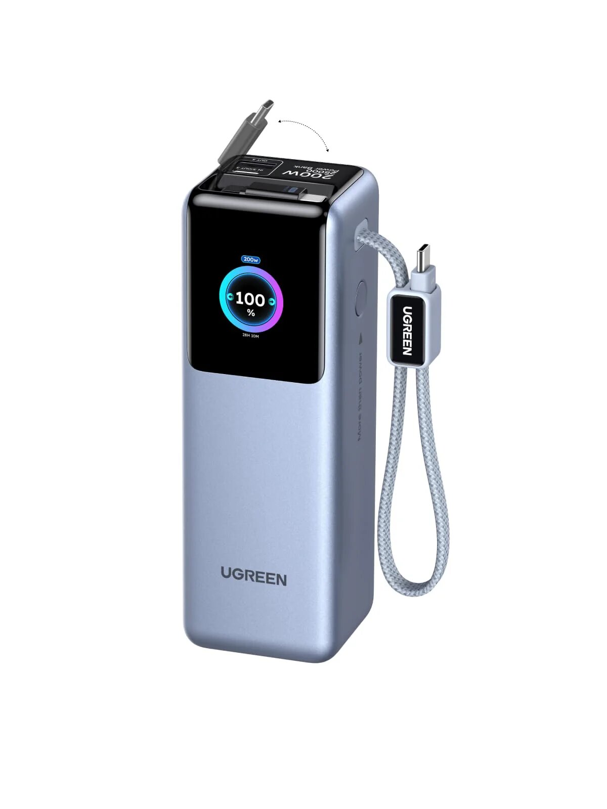 Imagem 0 de Power Bank Ugreen Nexode de 25 000 mAh, 200 W, 4 Portas e Cabo Retrátil