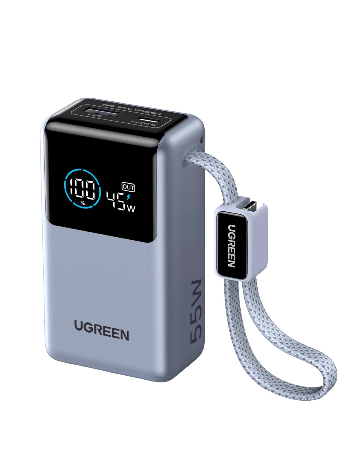 Imagem 0 de Power Bank Ugreen Nexode de 10 000 mAh, 55 W, 2 Portas e Cabo Incorporado