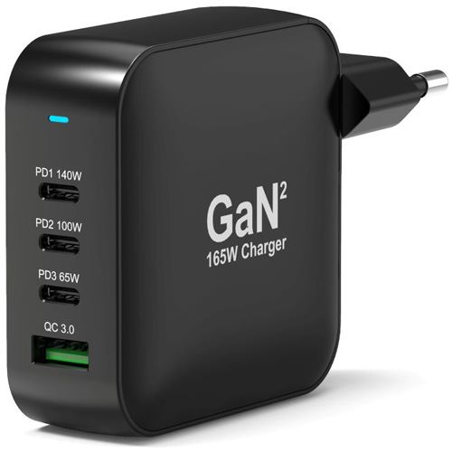 Carregador PORT GaN2 Designs USB + 3 x USB-C, 165 W - Preto Preto-1