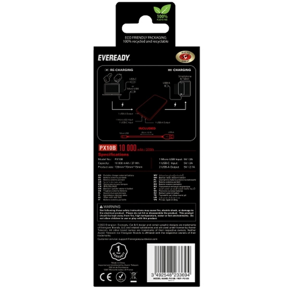 Powerbank Eveready 10.000mAh Slim Preto-3