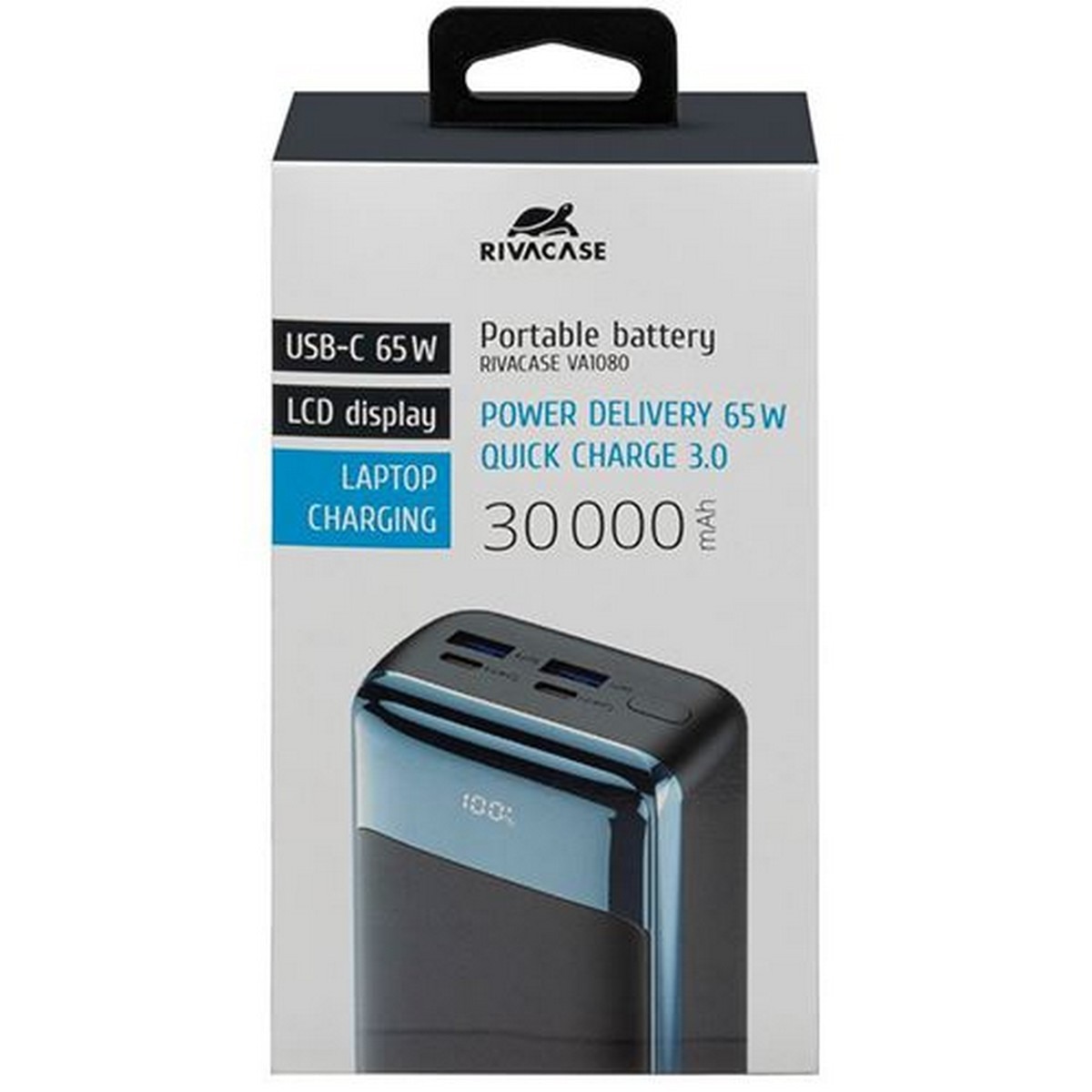 Powerbank com LCD Rivacase 30.000 mAh PD 65W - Preto 6