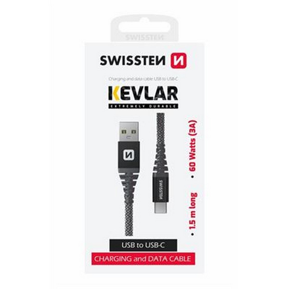 Cabo Swissten Kevlar USB-C - USB, 1.5m - Antracite 2