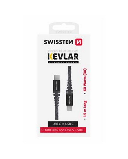 Imagem 0 de Cabo Swissten Kevlar USB-C - USB-C, 1.5 m - Antracite