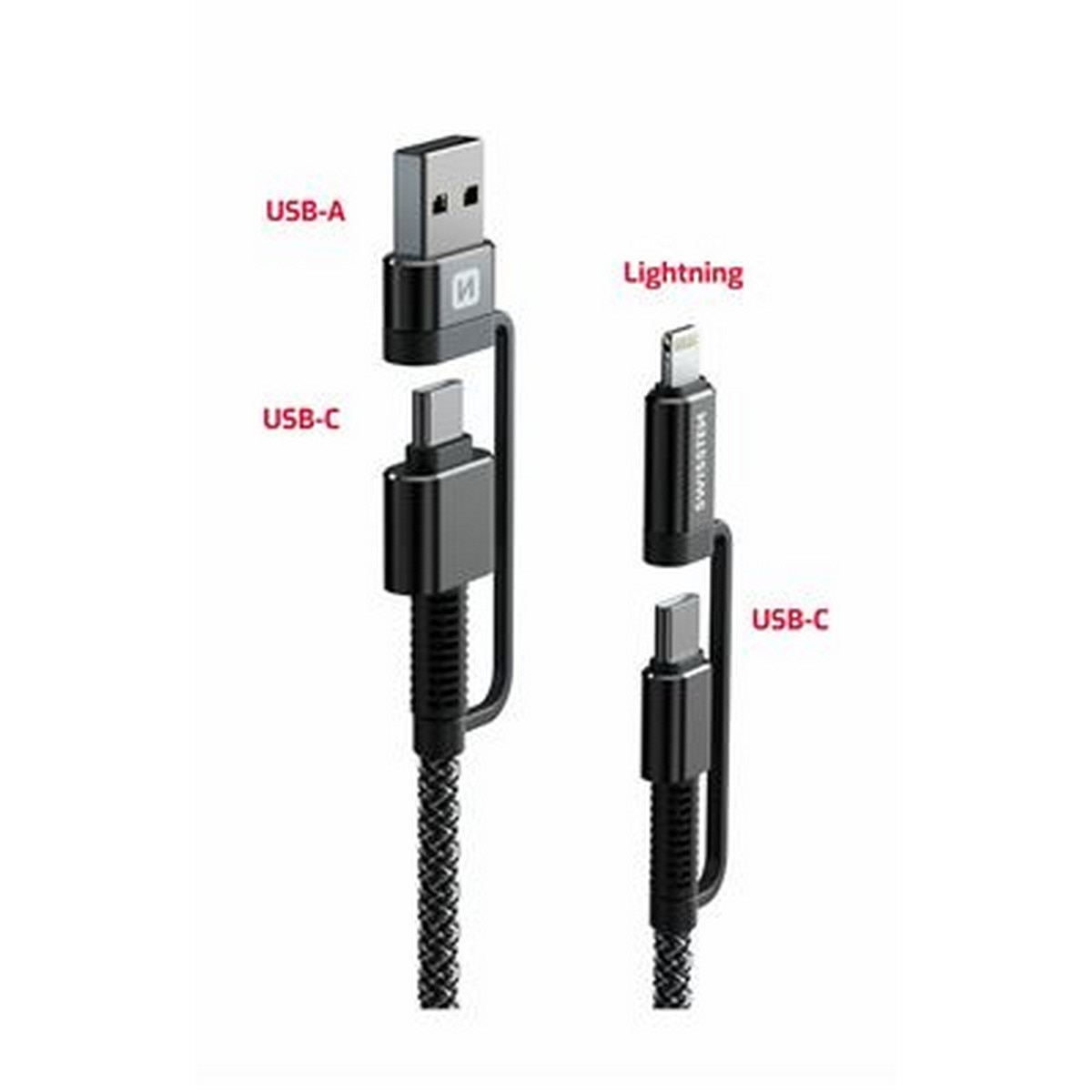 Cabo 4 em 1 Swissten Kevlar USB-C ,1.5 m - Antracite 2