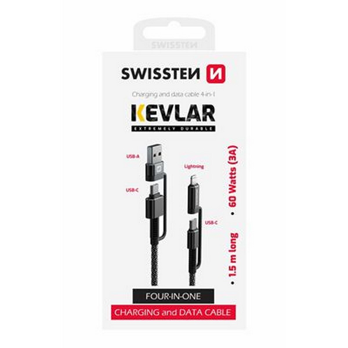 Cabo 4 em 1 Swissten Kevlar USB-C ,1.5 m - Antracite 3