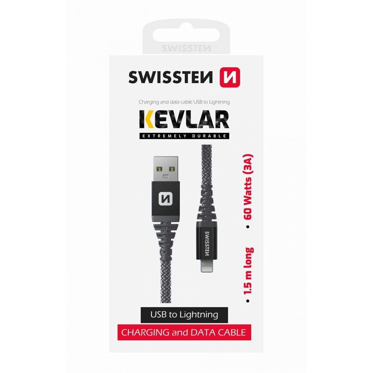 Cabo de Kevlar Swissten USB para Lightning 1,5m - Cinzento Antracite 2