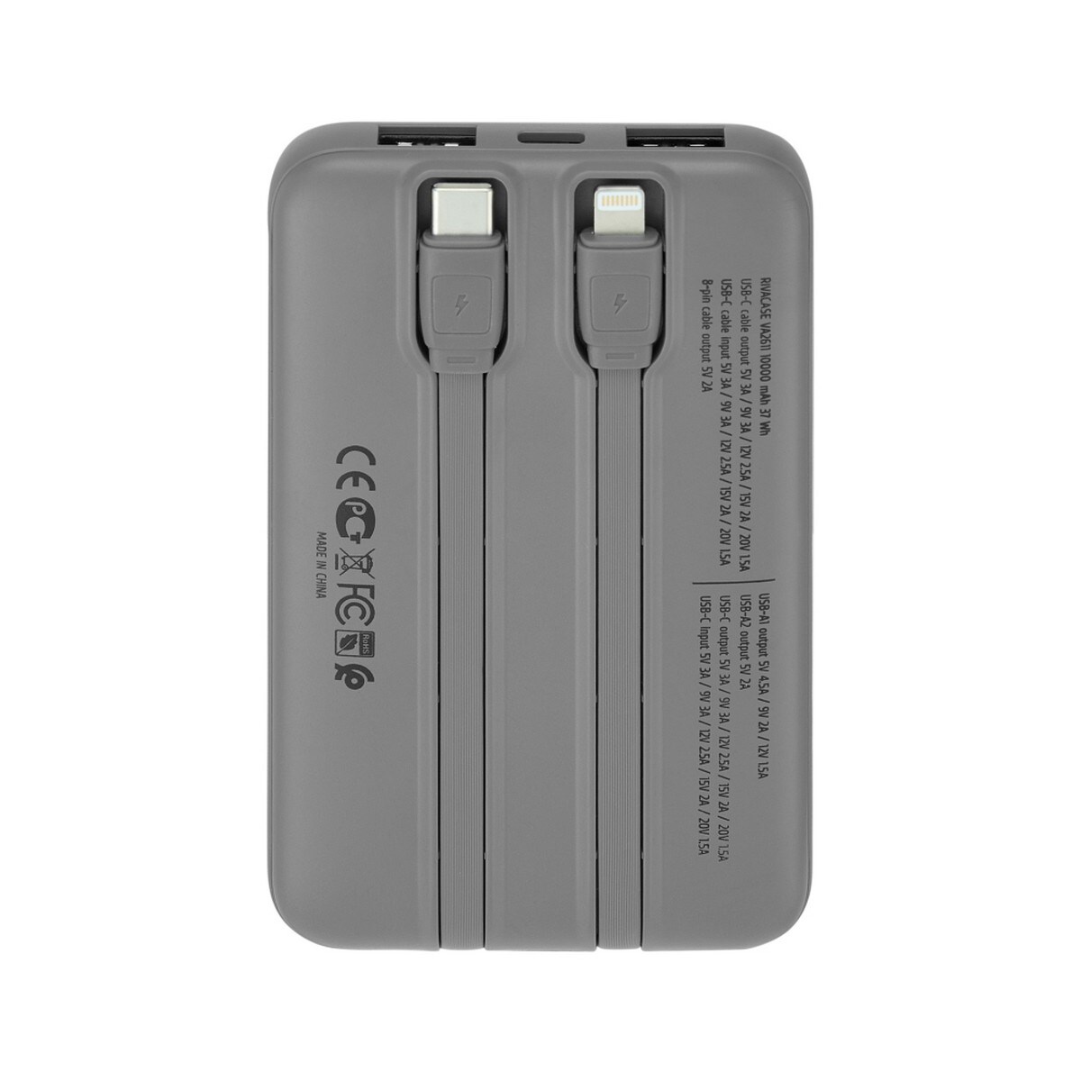 Powerbank Rivacase 10.000mAh com 2 Cabos embutidos LCD 30W 4