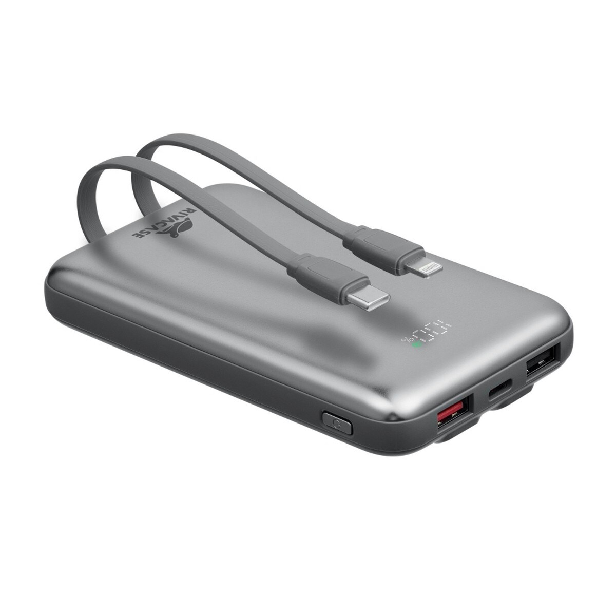 Powerbank Rivacase 10.000mAh com 2 Cabos embutidos LCD 30W 9