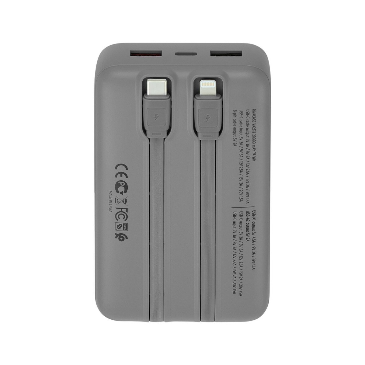 Powerbank Rivacase 20.000mAh com 2 Cabos Embutidos LCD 30W 4