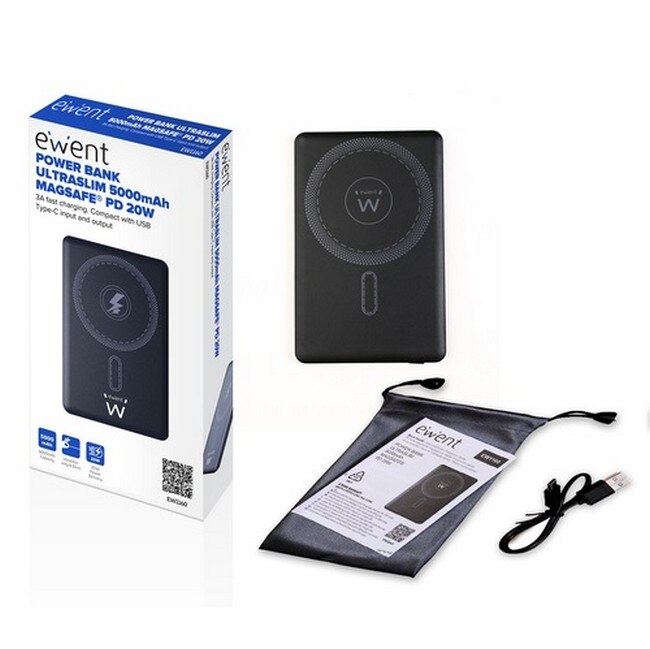 Powerbank Ewent EW1160 UltraSlim Magsafe 5000mAh 20W - Preto Preto-3