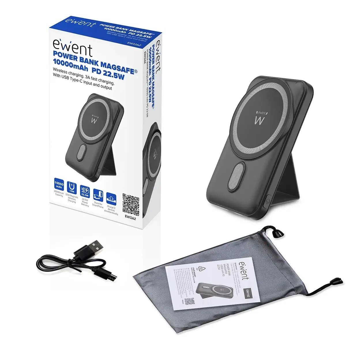 Powerbank Ewent EW1162 Wireless Magsafe 10000mAh 22,5W - Preto Preto-5