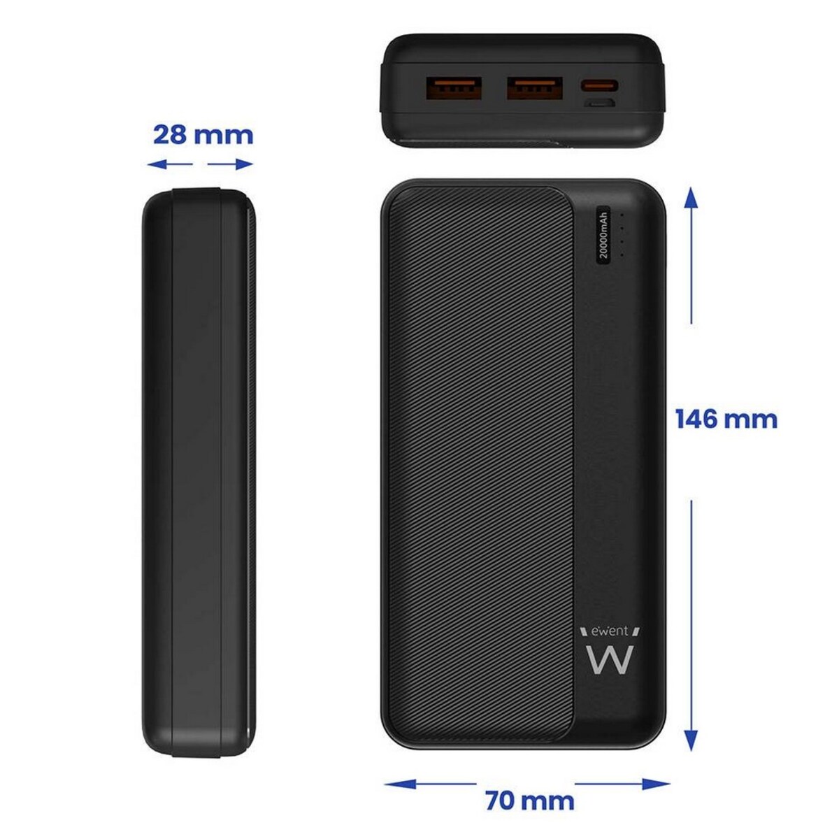 Powerbank Ewent EW1163 PD Quick Charge 20000mAh 22,5W - Preto Preto-2