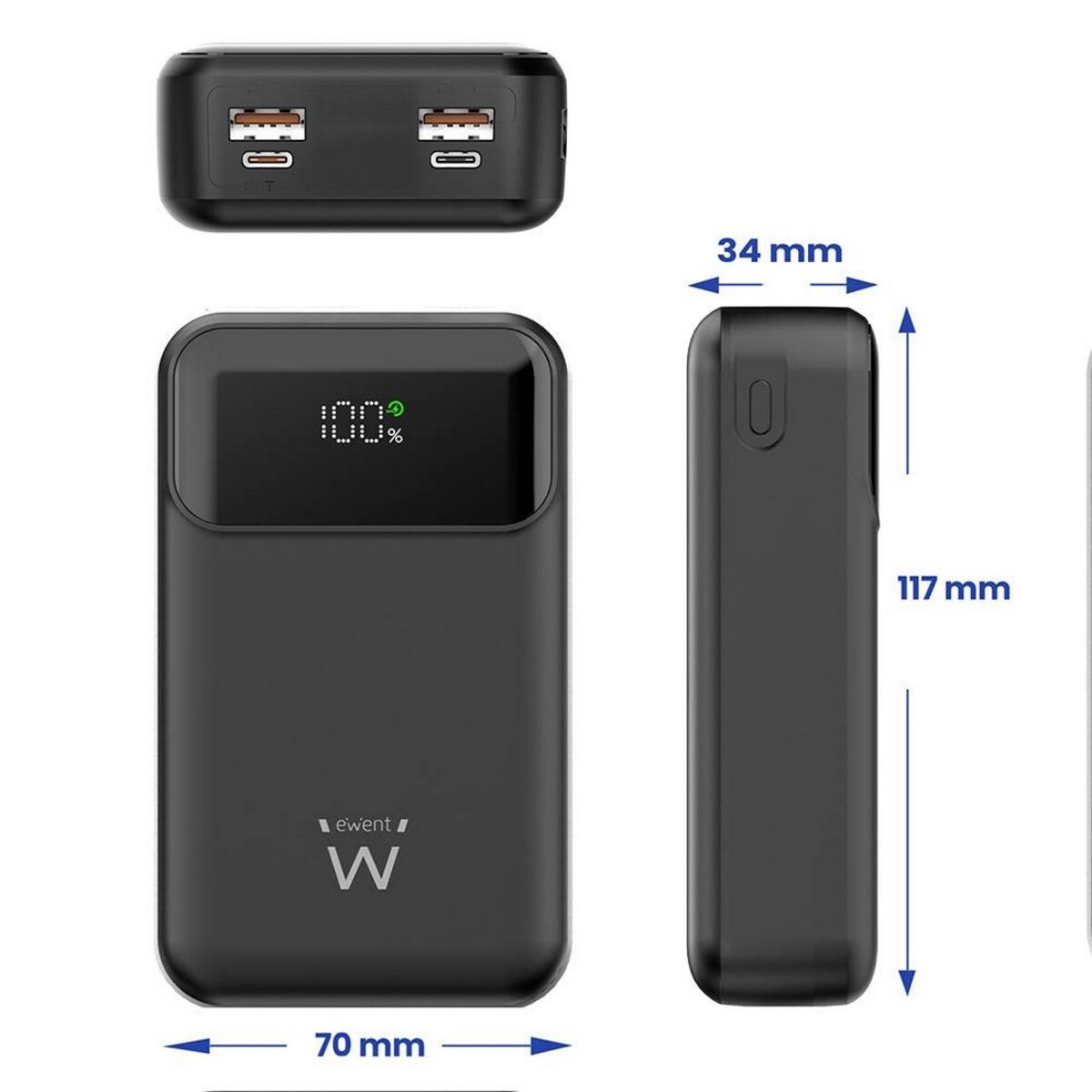 Powerbank Ewent EW1164 20,000 mAh 65W, Bateria Externa Carregamento Rápido Entrada e Saída USB-C Preto-2