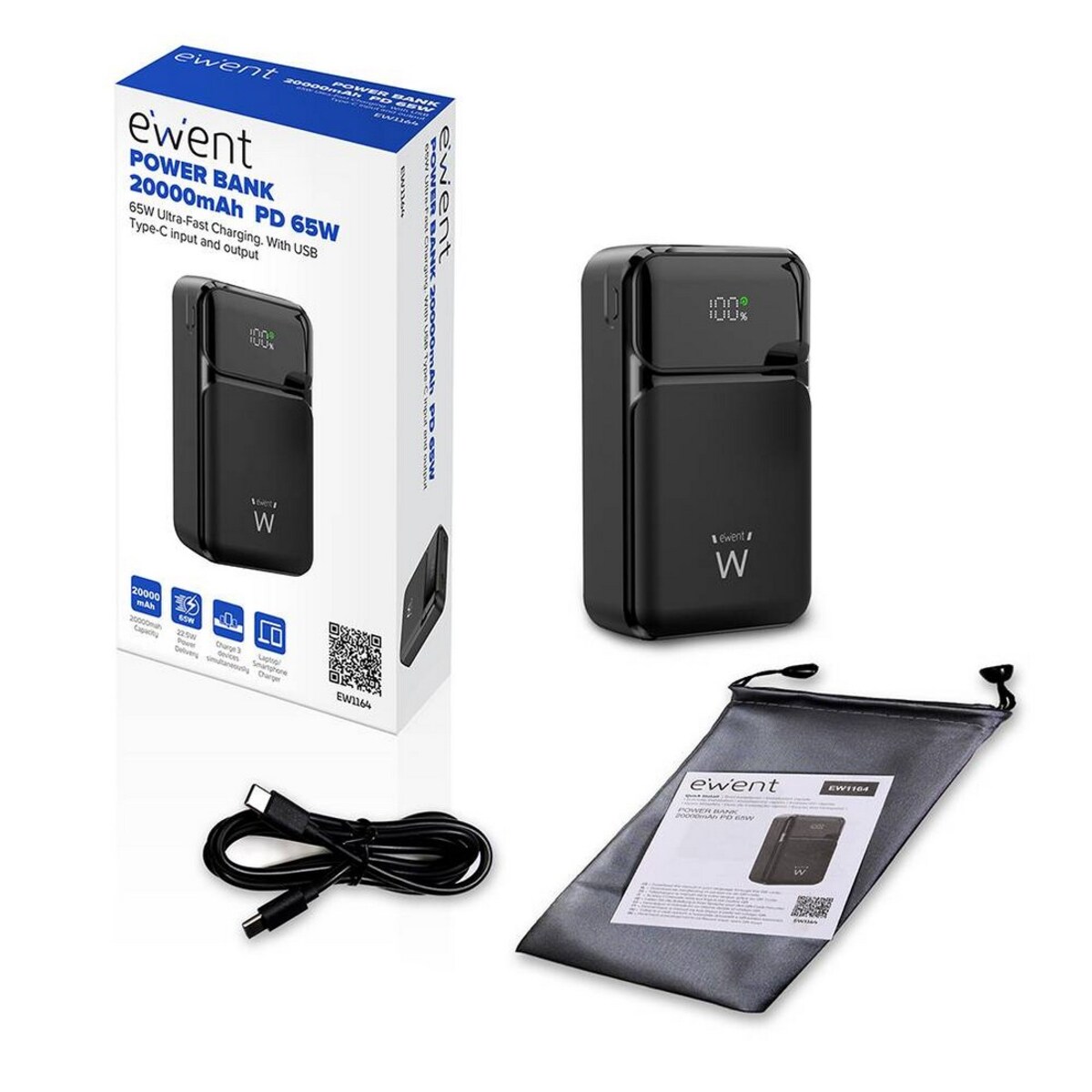 Powerbank Ewent EW1164 20,000 mAh 65W, Bateria Externa Carregamento Rápido Entrada e Saída USB-C Preto-3
