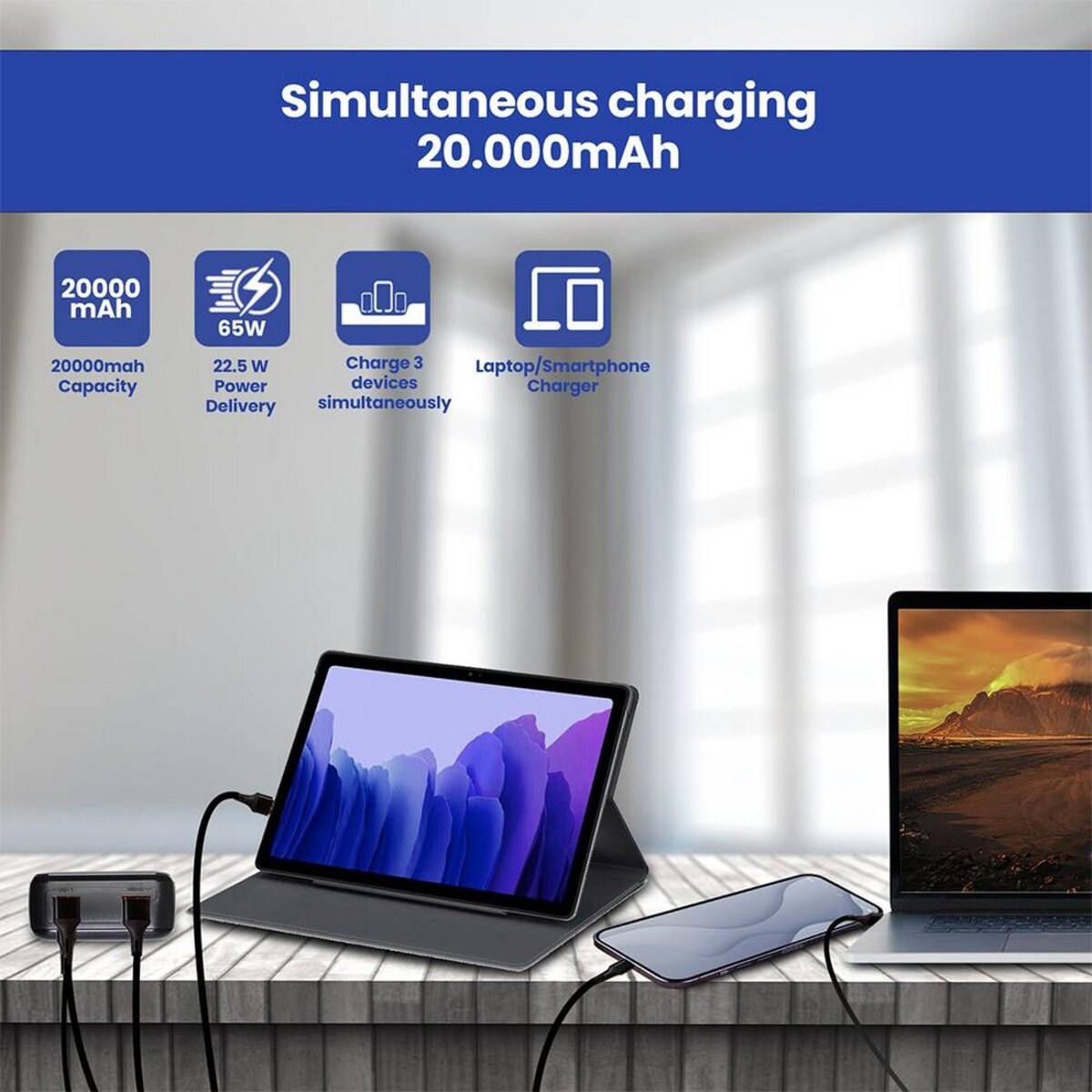 Powerbank Ewent EW1164 20,000 mAh 65W, Bateria Externa Carregamento Rápido Entrada e Saída USB-C Preto-4