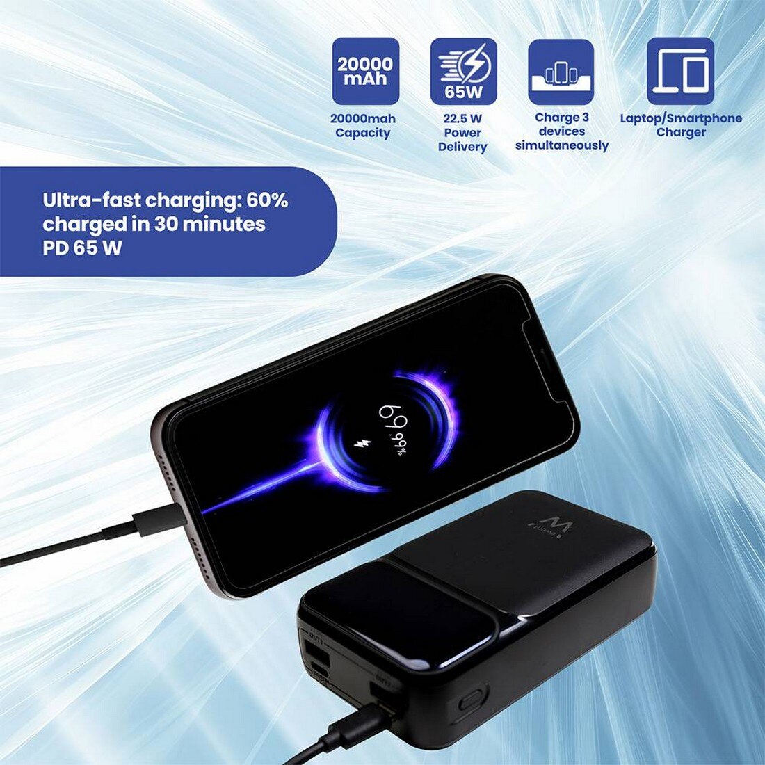Powerbank Ewent EW1164 20,000 mAh 65W, Bateria Externa Carregamento Rápido Entrada e Saída USB-C Preto-5