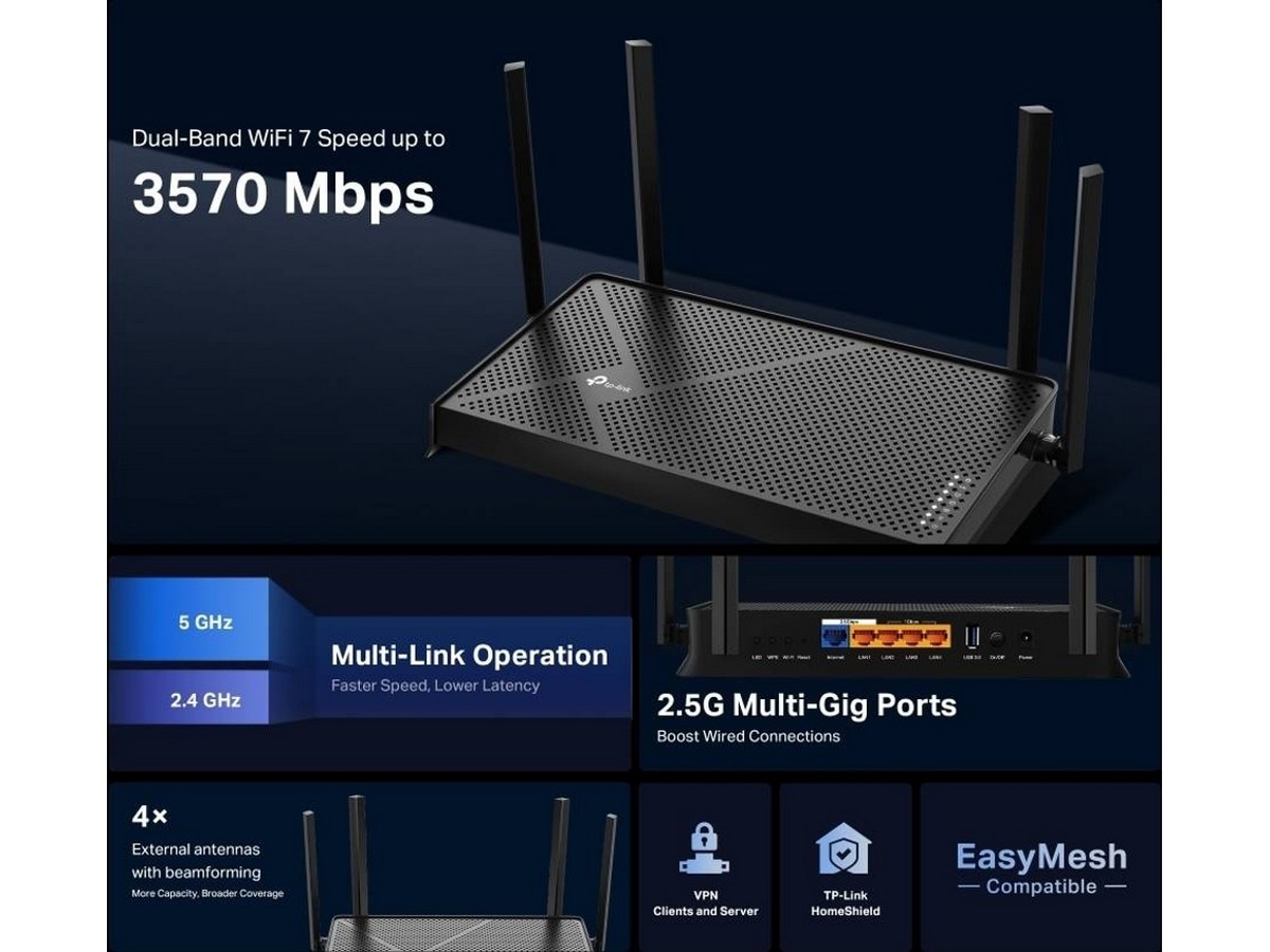 Router TP-LINK BE3600 ARCHER BE230 Ethernet LAN - Preto Preto-3