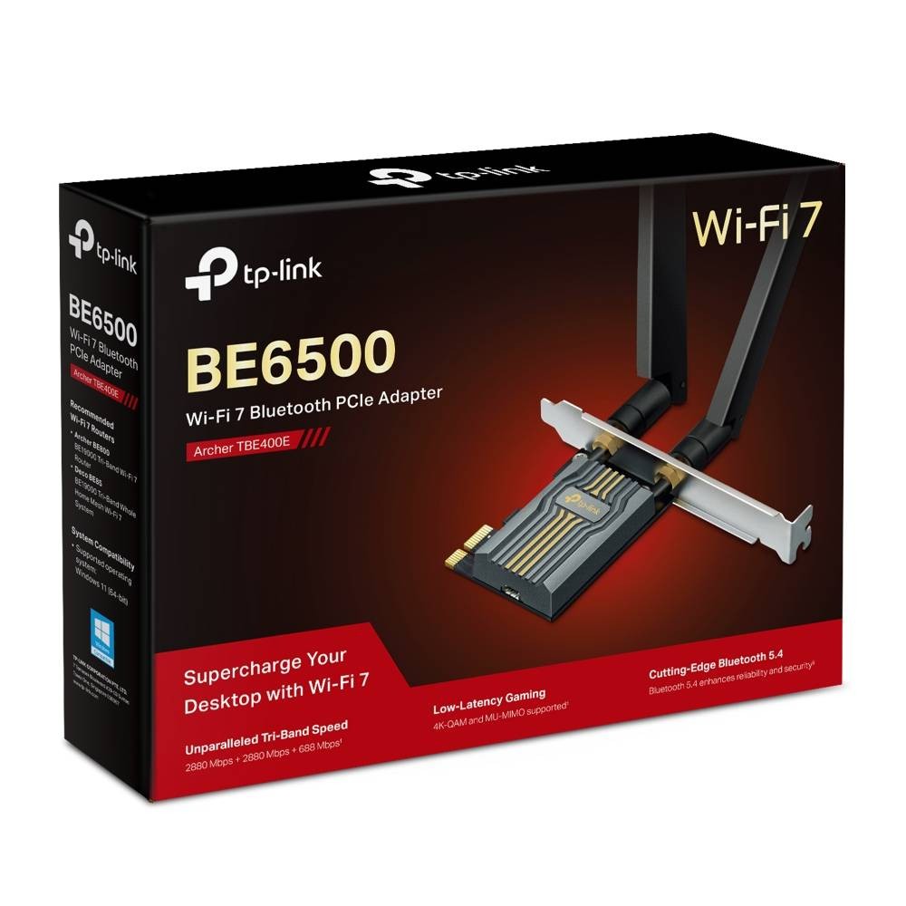 Placa de Rede PCI-Express TP-Link Archer TBE400E Tri-Band Wi-Fi 7 BE6500 + Bluetooth 5.4 4