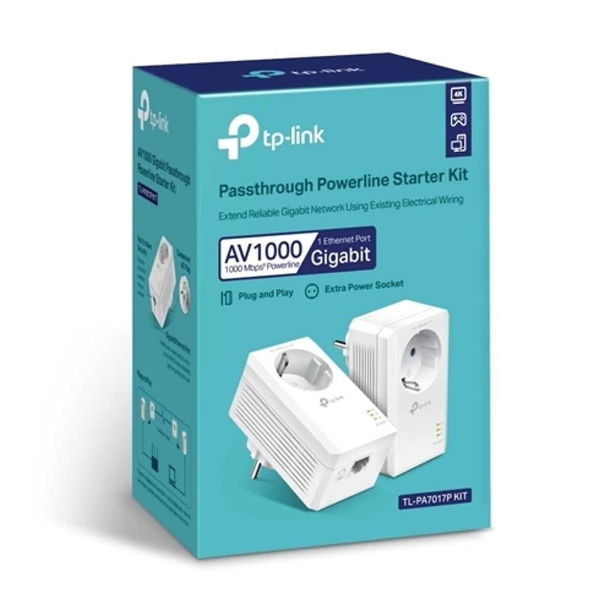 Powerline TP-Link AV1000 TL-PA7017P 1 Gigabit Port, 1000Mbps RJ45 c/Pass-Through (2 Uni.) - Branco Branco-2