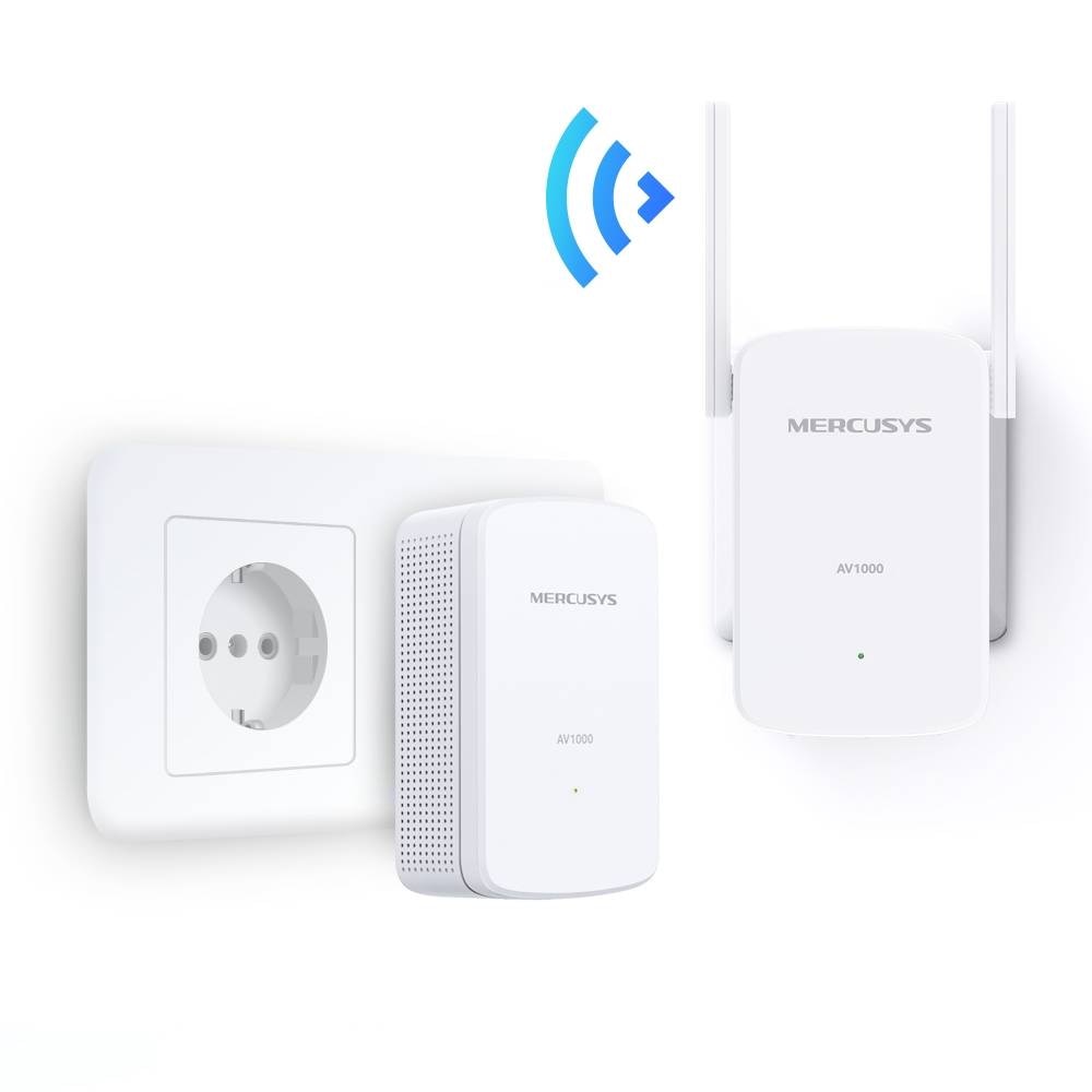 Kit Adaptador Powerline Mercusys MP510 KIT AV1000 Homeplug AV2 Gigabit Wi-Fi 300Mbps 3