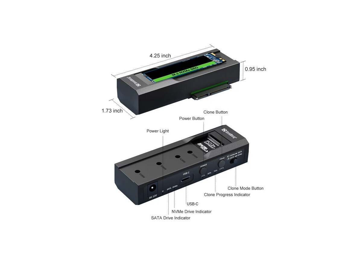 Clonador e Base de Ligação Sandberg USB 3.2 para M2 + NVMe + SATA 6